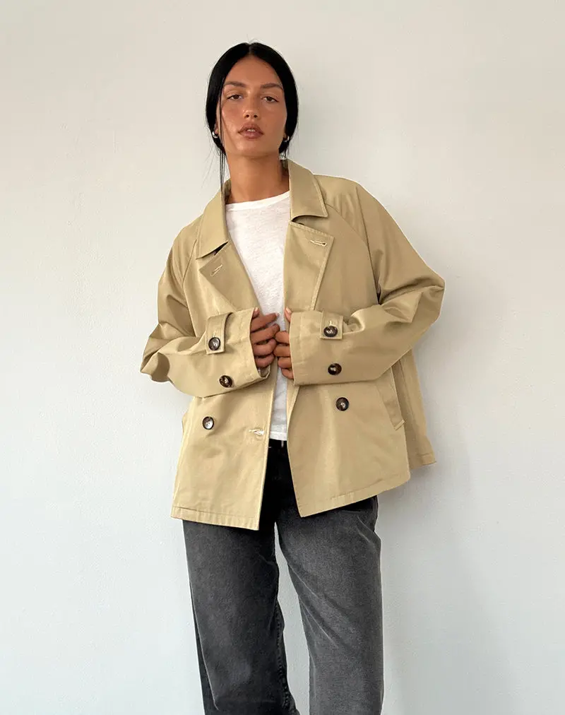 Narto Boxy Trench Jacket In Tan 1