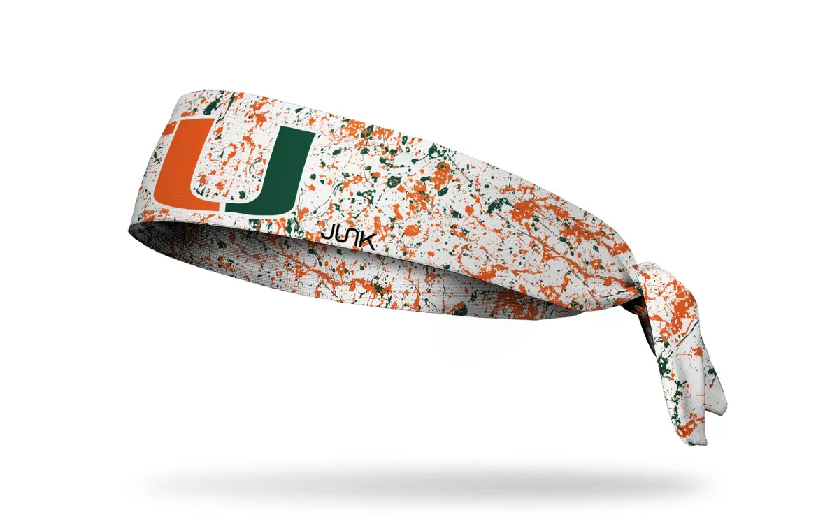 University Of Miami: Splatter White Flex Tie Headband 1
