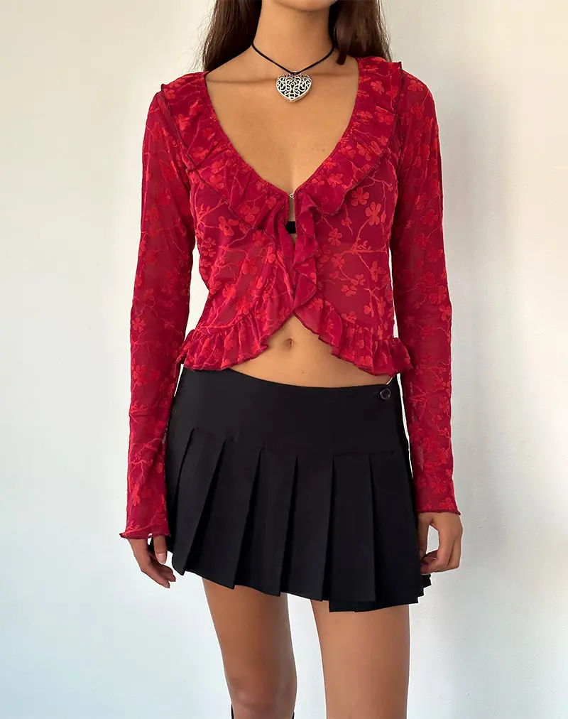 Noemi Cardigan In Red Grunge Floral Flock 1