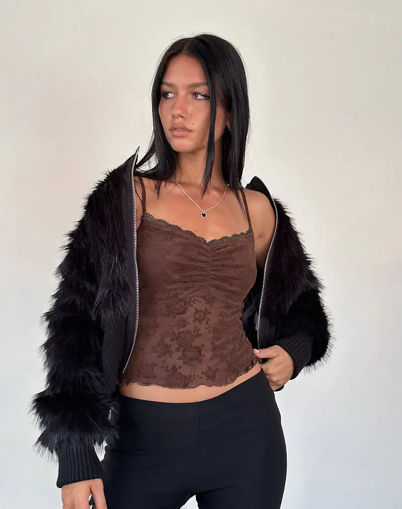 Noira Cami Top In Romantic Rose Flock Brown 1