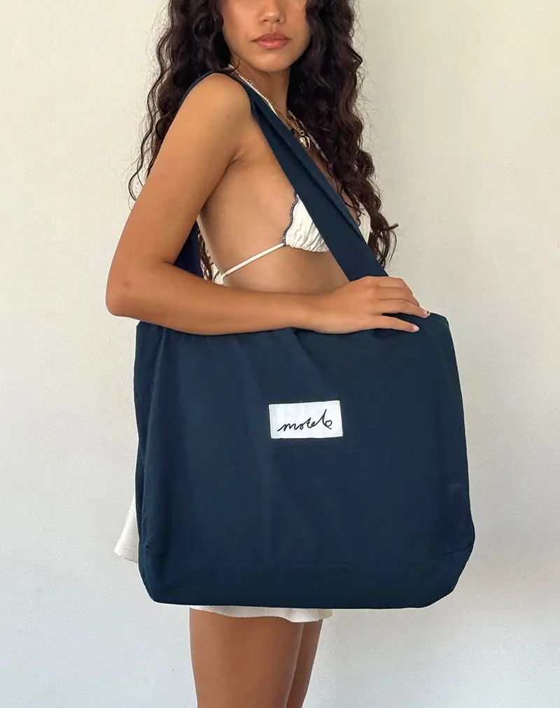 Nola Totebag In Navy With Motel Love Embroidery 1