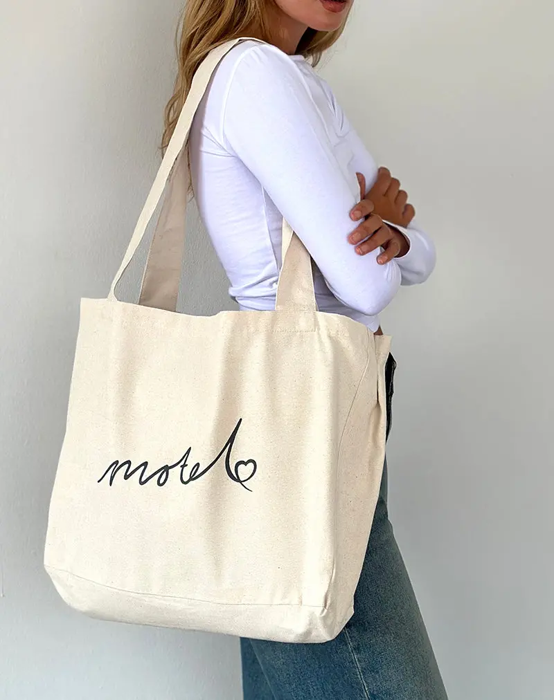 Nola Totebag In Off White With Motel Print 1