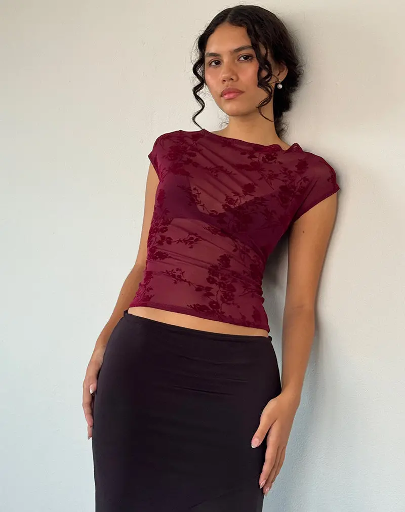 Nova Top In Botanical Flower Maroon 1
