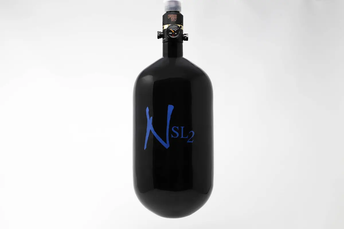 Ninja Sl2 77/4500 Carbon Fiber Paintball Tank - Black/Blue - Prov2 Regulator 1
