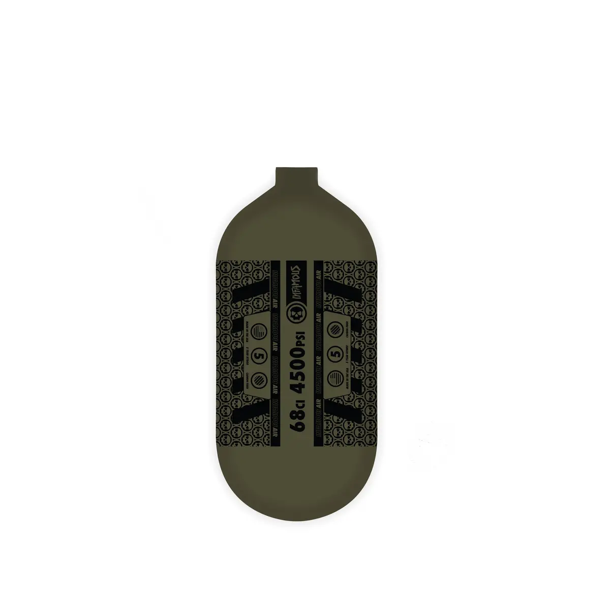 Infamous Air "Skull Squad" Paintball Tank - Bottle Only - Black/Olive - 68Ci / 4500Psi 1