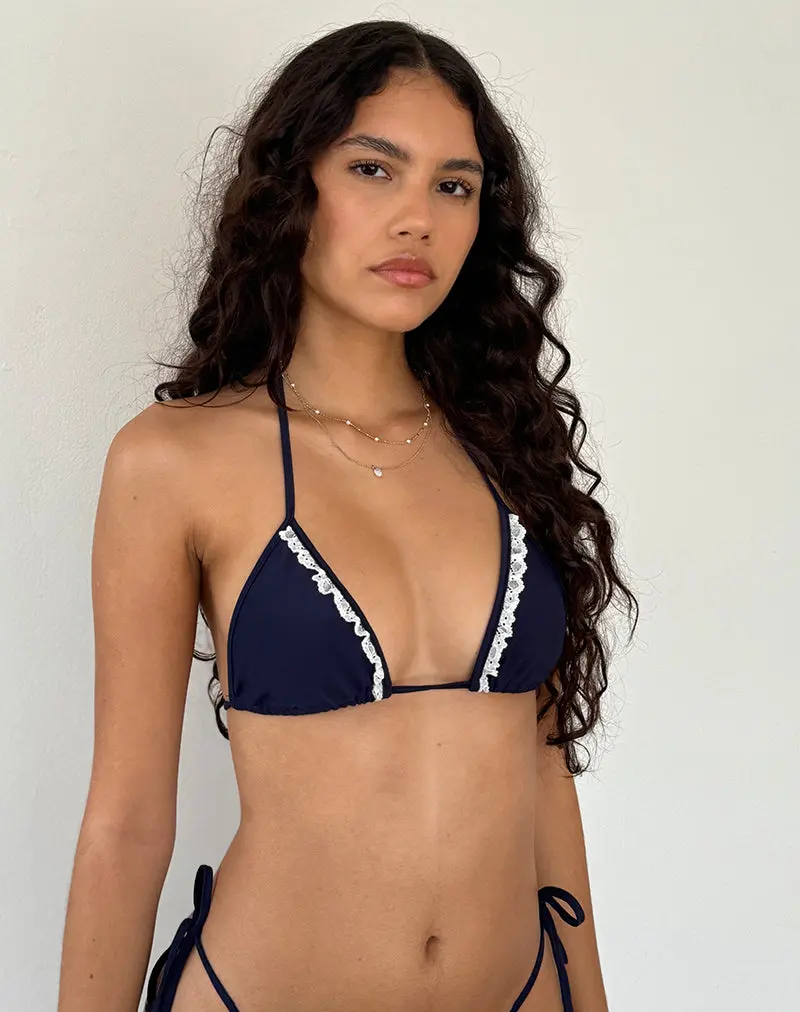 Pami Broderie Trim Bikini Top In Midnight Blue 1