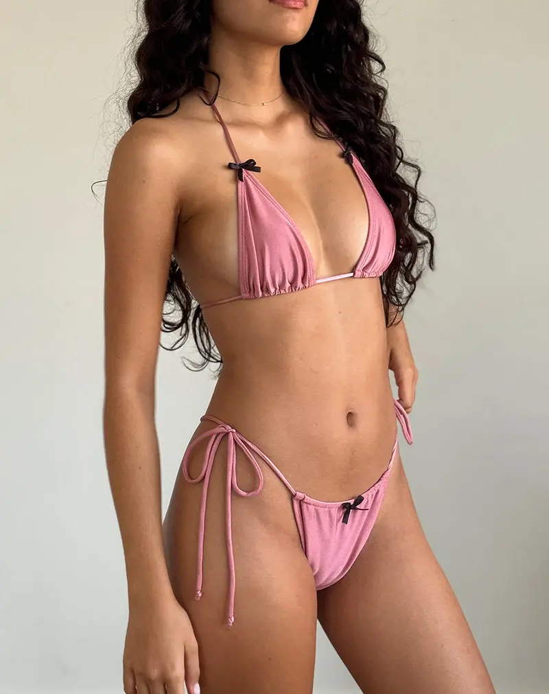 Leyna Bikini Bottom In Pink Shimmer With Black Bow 1