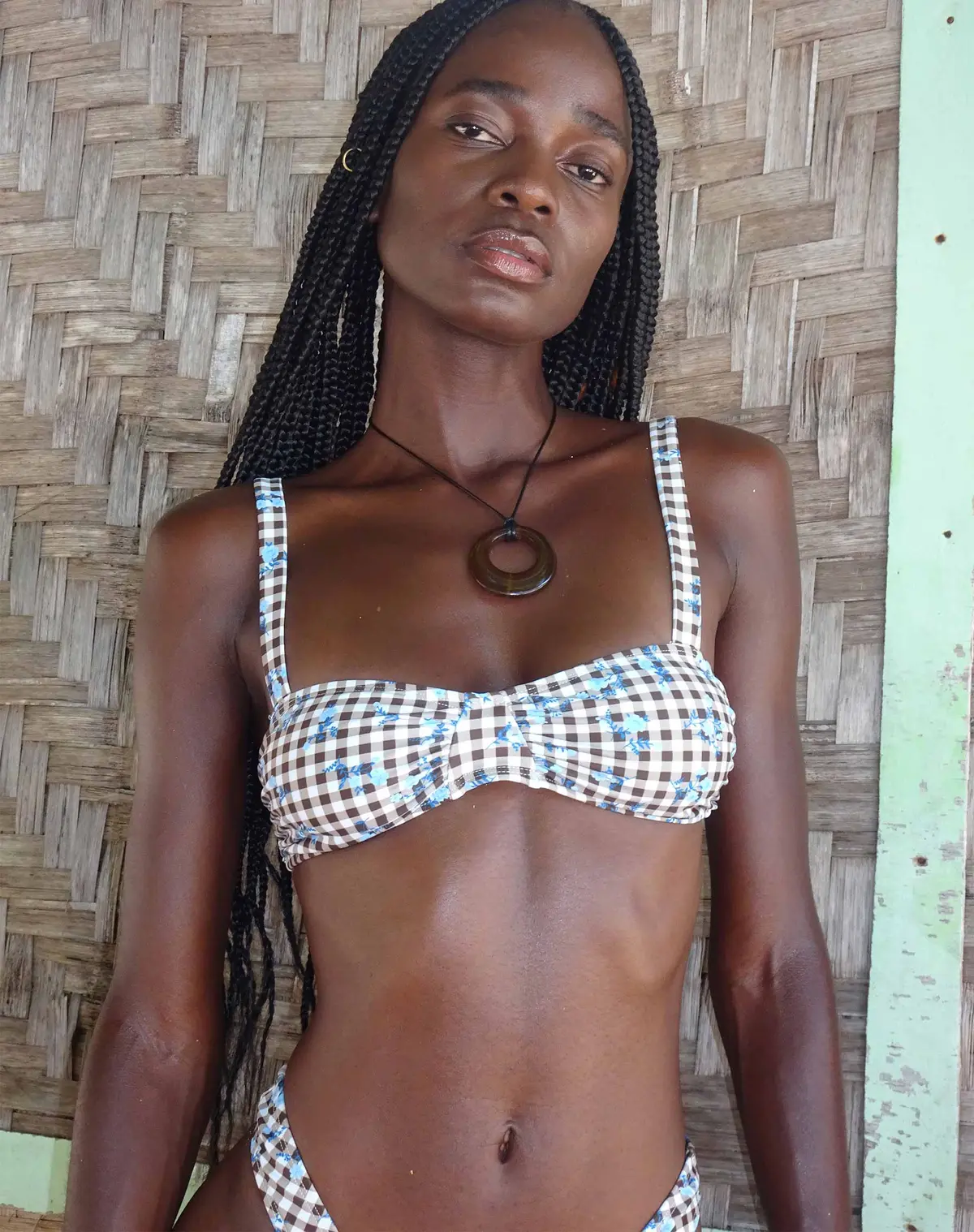 Panave Bikini Top In Floral Gingham Brown 1