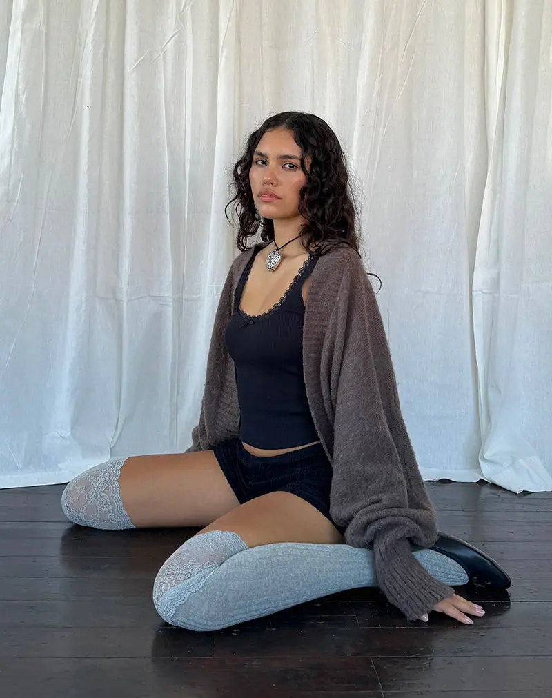 Pasha Brushed Knit Shrug Cardigan In Brown 1