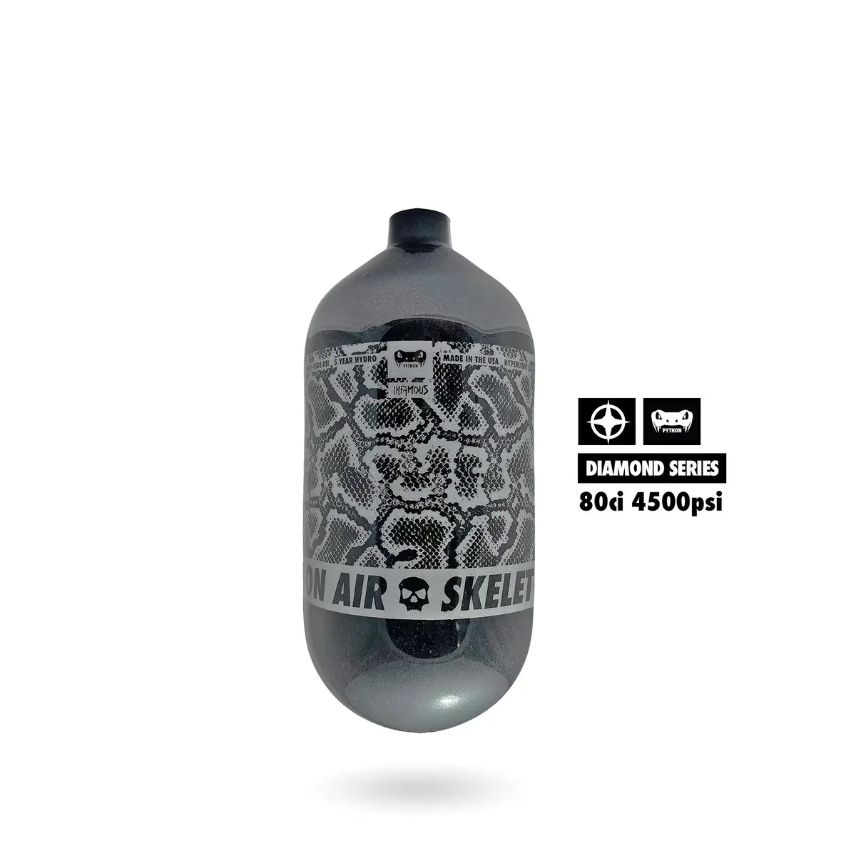 Infamous Python Air Paintball Tank Bottle Only - Diamond Series - Grey/Silver - 80/4500 Psi 1