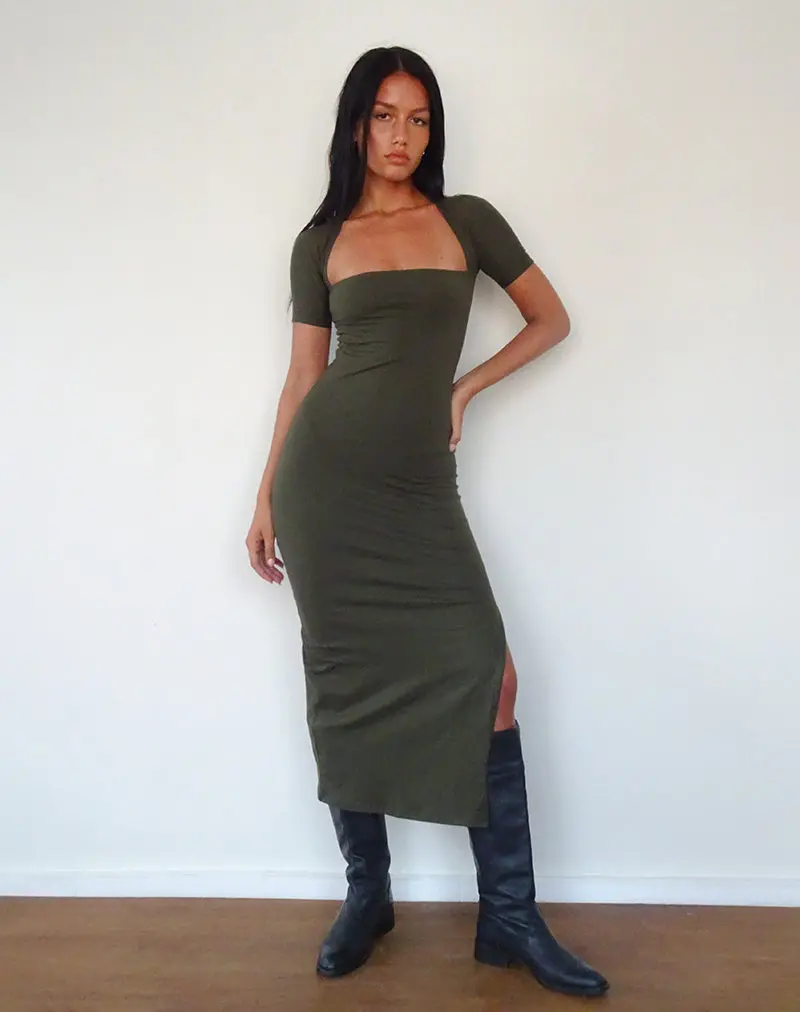 Quala Midi Dress In Olive 1