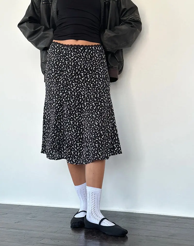 Rahyu Midi Skirt In Black Ditsy Romance 1