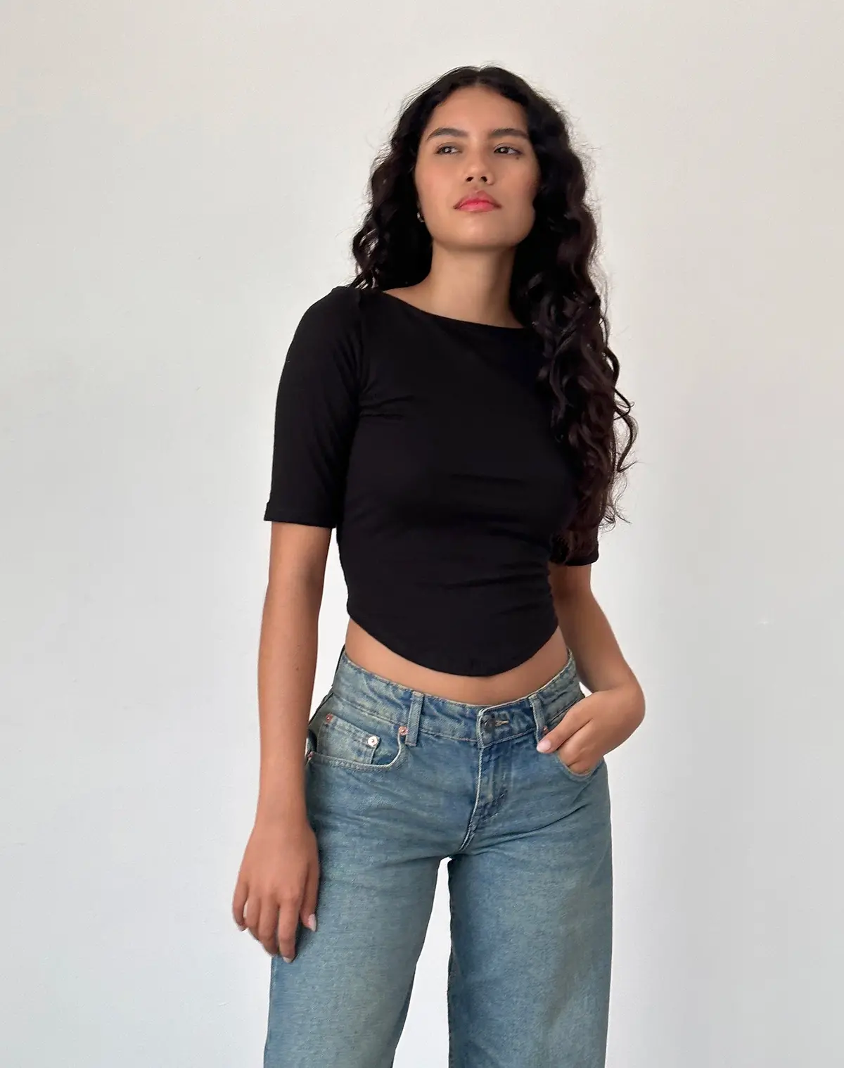 Ralda Curved Hem Top In Cotton Hemp Black 1