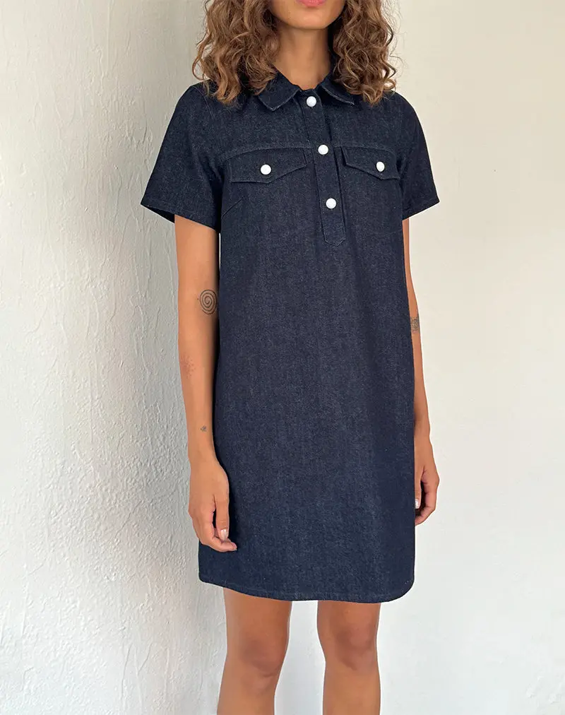 Reiga Smock Mini Dress In Denim Indigo 1