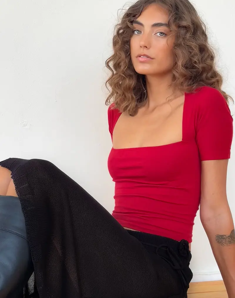 Requa Short Sleeve Square Neck Top In Adrenaline Red 1