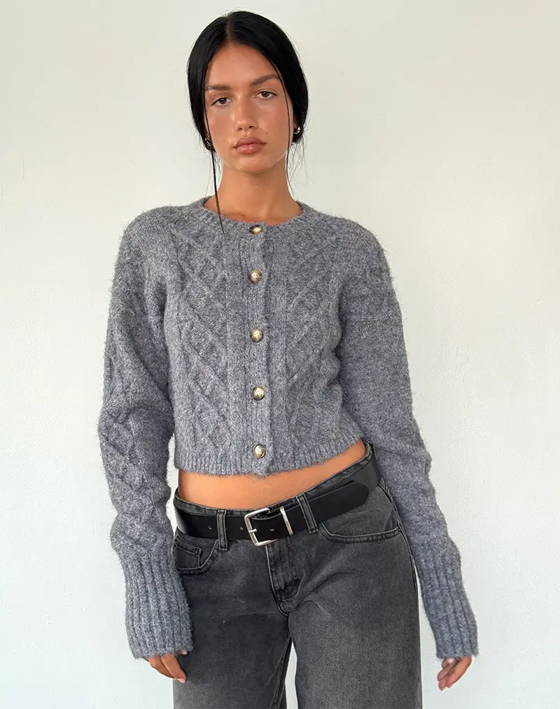 Rigel Cardigan In Cable Knit Grey 1