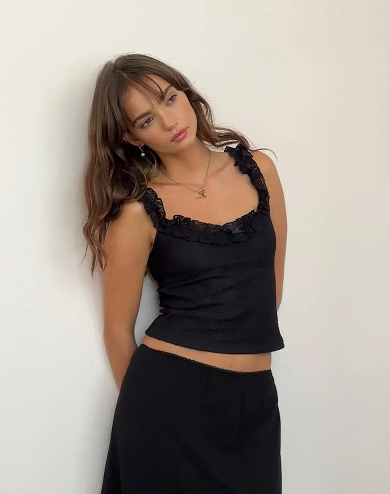 Roberta Frill Edge Top In Lace Black 1