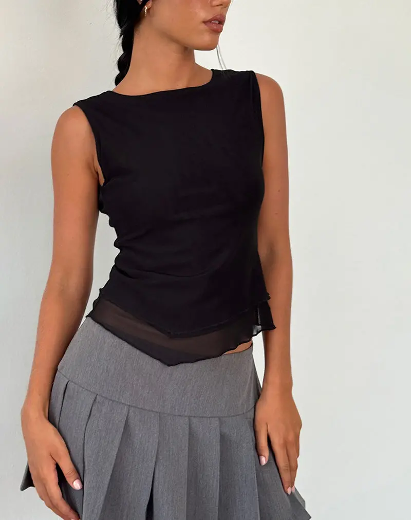 Rochie Asymmetric Top In Mesh Black 1