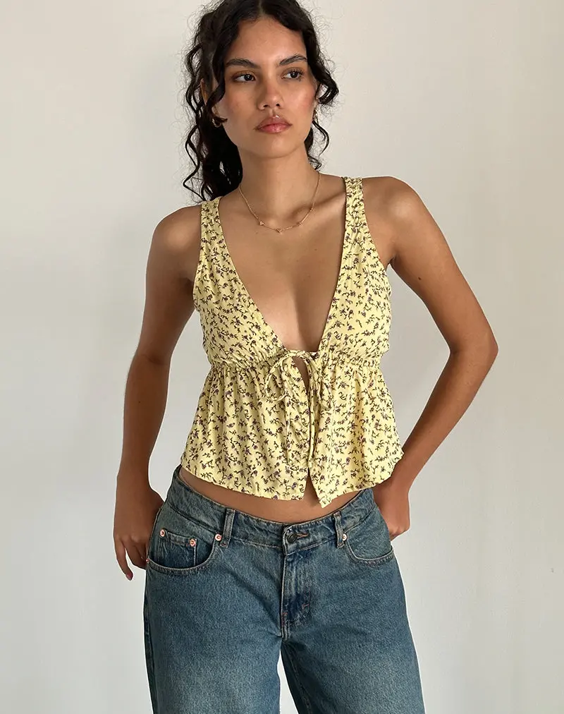 Rolia Tie Front Top In Flowing Flower Yellow 1