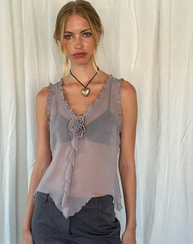 Rosalinda Top In Chiffon Lilac Grey 1