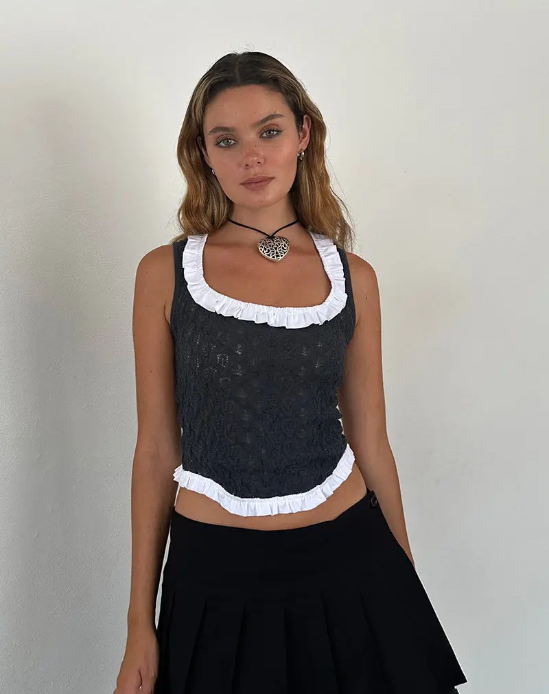 Roslyn Pointelle Vest Top In Dark Charcoal 1