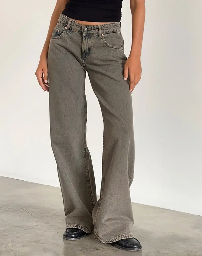 Roomy Extra Wide Low Rise Jeans In Earthy Blue 1