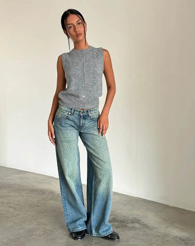Roomy Extra Wide Low Rise Jeans In Sea Green 1