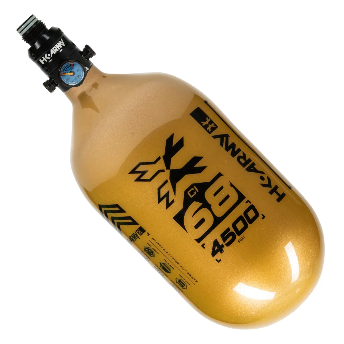 Hk Army "Extra Lite" Carbon Fiber Tank - V2 Pro Reg - Rush - 68/4500 Psi - Gold/Black 1