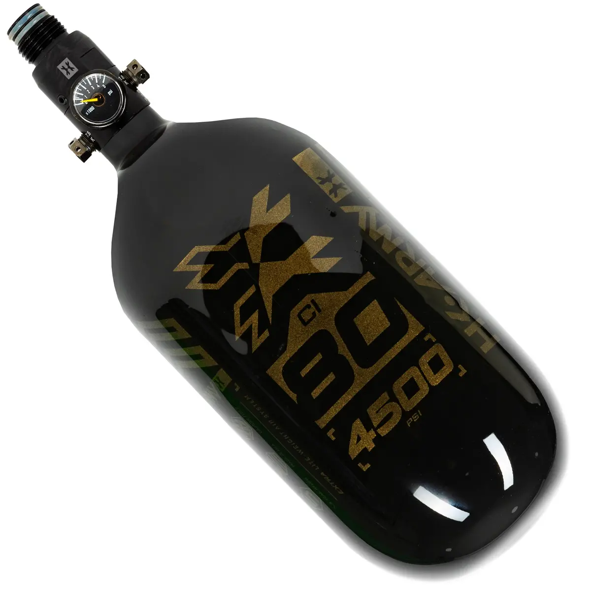 Hk Army "Extra Lite" Carbon Fiber Tank - Standard Reg - Rush - 80/4500 Psi - Black/Gold 1