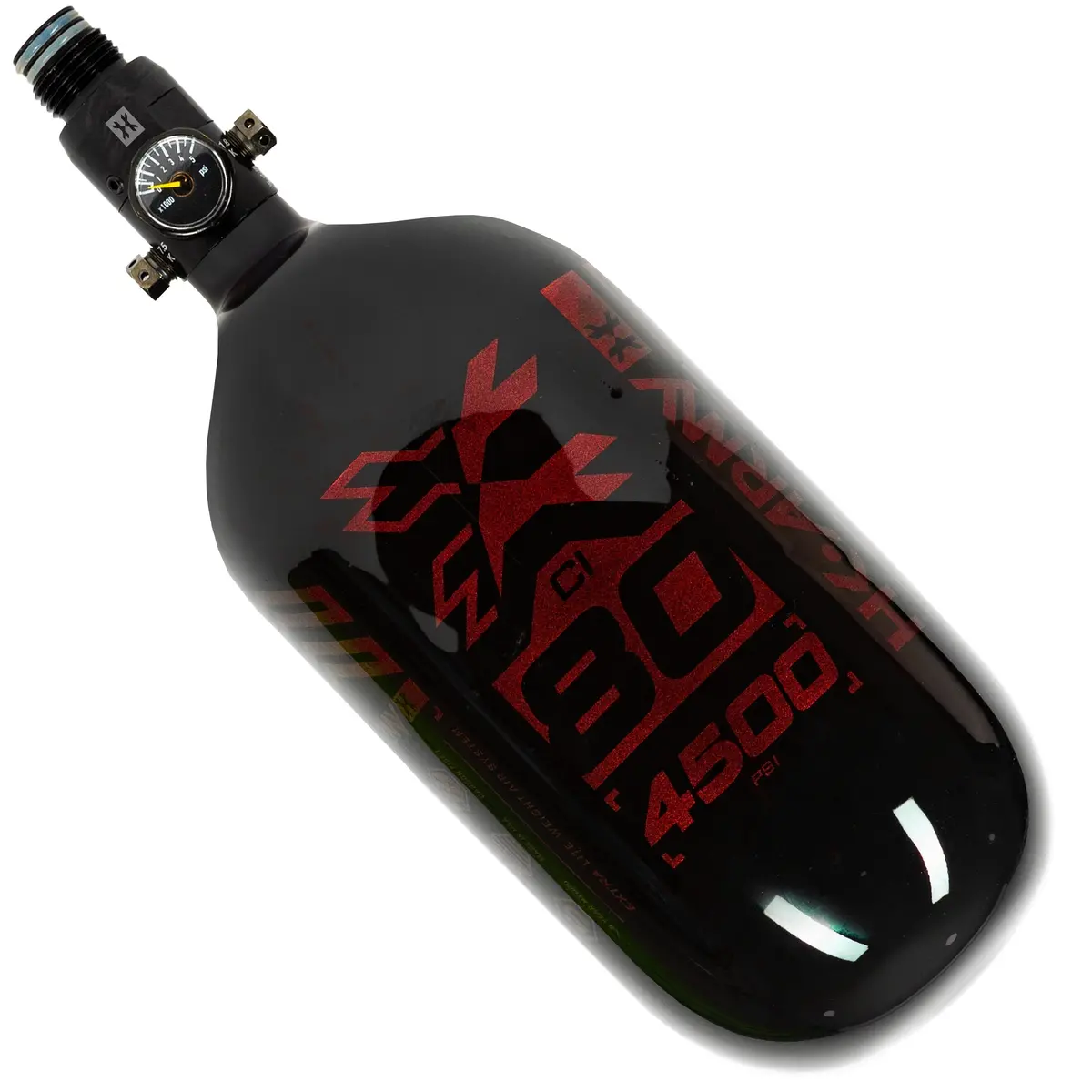 Hk Army "Extra Lite" Carbon Fiber Tank - Standard Reg - Rush - 80/4500 Psi - Black/Red 1