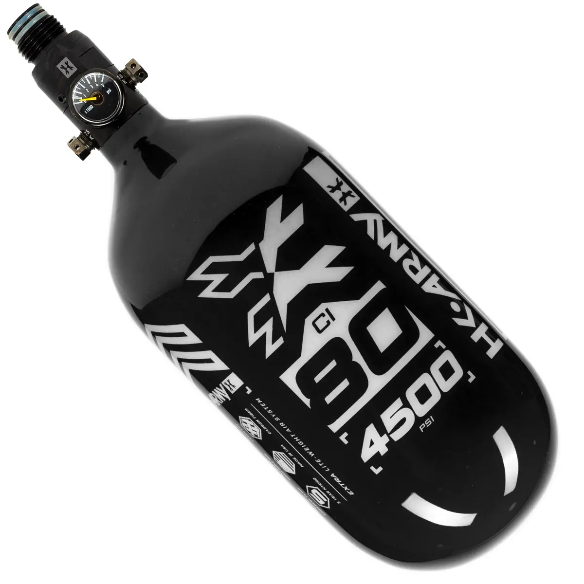 Hk Army "Extra Lite" Carbon Fiber Tank - Standard Reg - Rush - 80/4500 Psi - Black/White 1