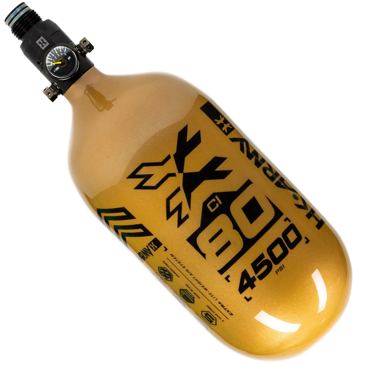 Hk Army "Extra Lite" Carbon Fiber Tank - Standard Reg - Rush - 80/4500 Psi - Gold/Black 1