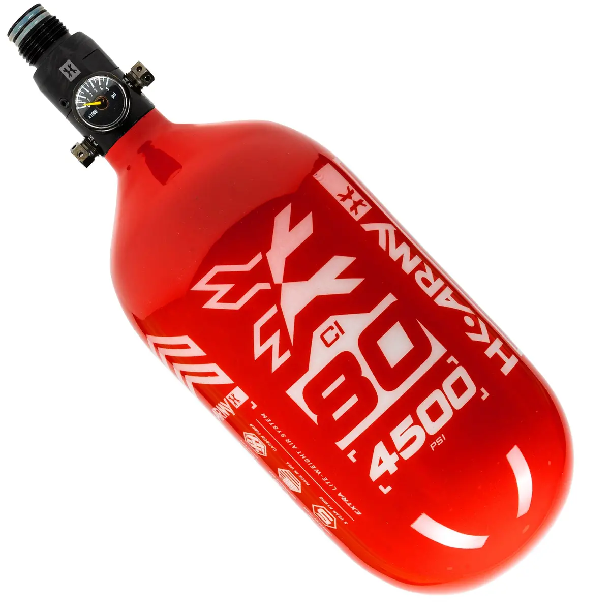 Hk Army "Extra Lite" Carbon Fiber Tank - Standard Reg - Rush - 80/4500 Psi - Red/White 1