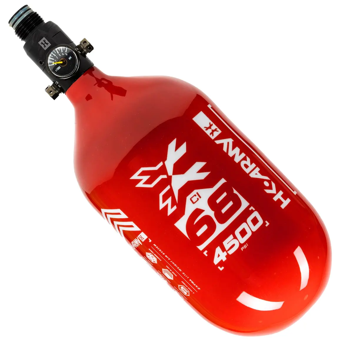 Hk Army "Extra Lite" Carbon Fiber Tank - Standard Reg - Rush - 68/4500 Psi - Red/White 1