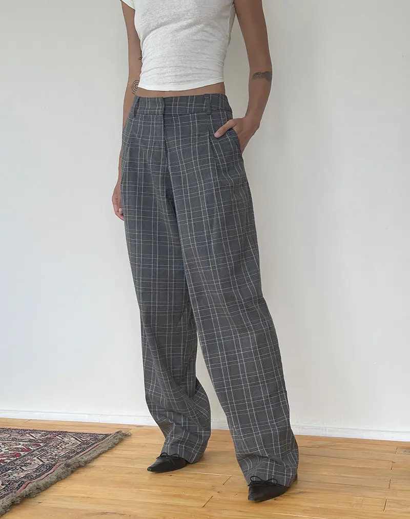 Sakaria Wide Leg Trouser In Grey Check 1