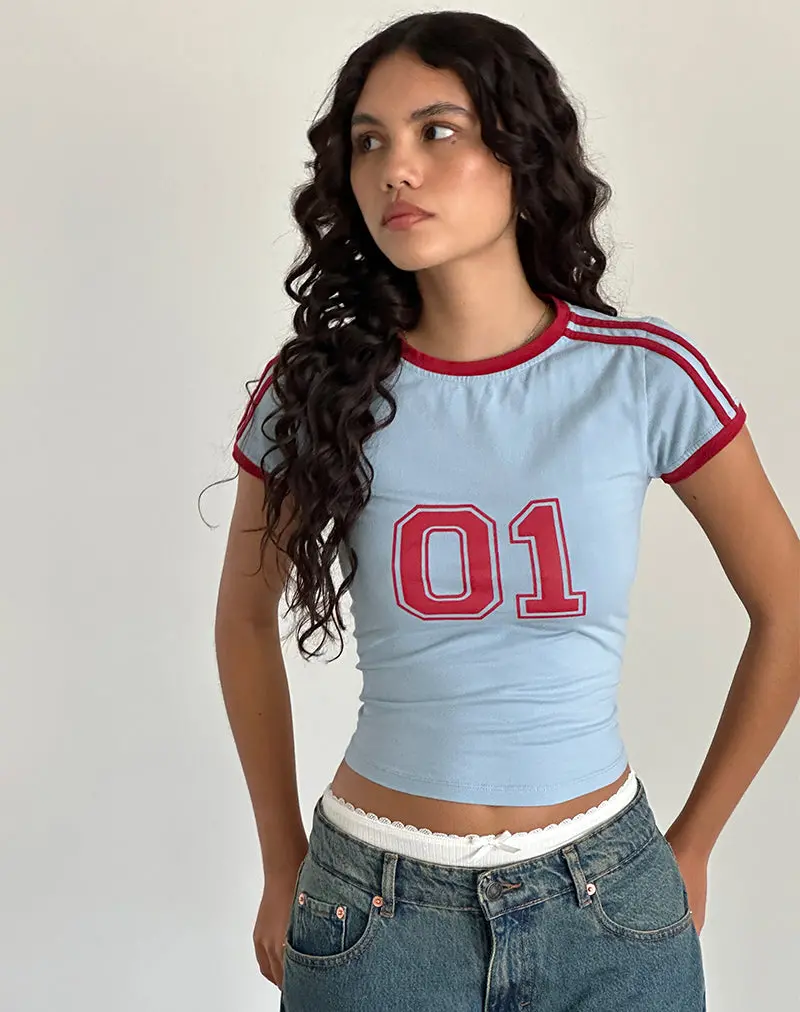 Salda Tee In Nantucket Blue With Adrenaline Red Binding 1