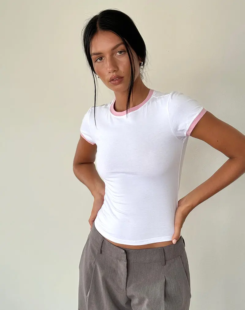 Salida Top In White With Flamingo Pink Binding 1