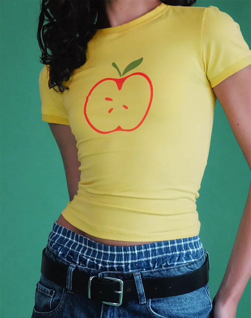 Salida Top In Yellow With Apple Motif 1