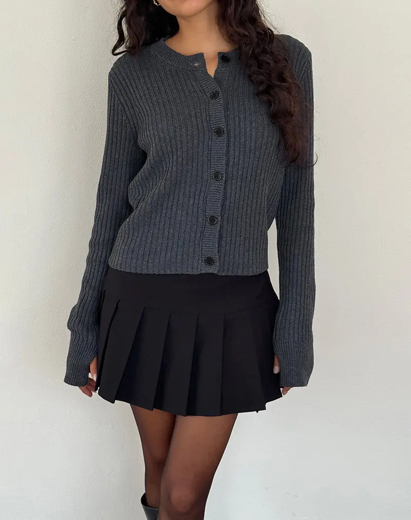 Samaya Knit Cardigan In Dark Charcoal 1