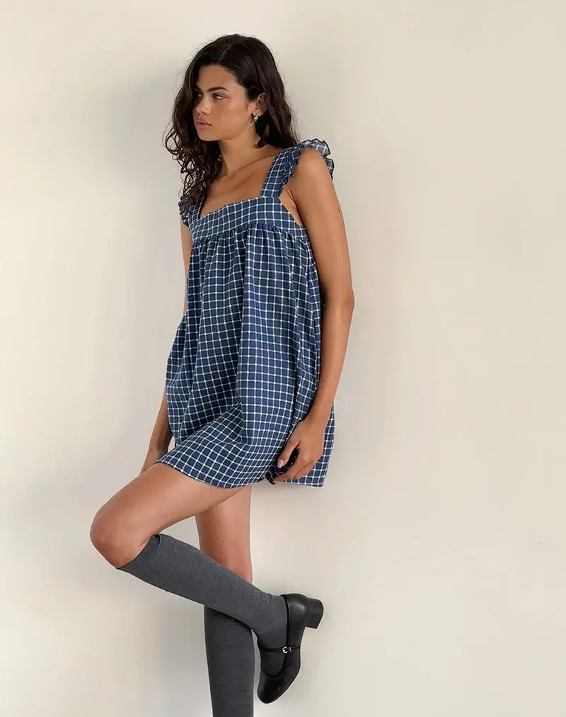 Sanaly Mini Dress In Navy Tartan Rami 1
