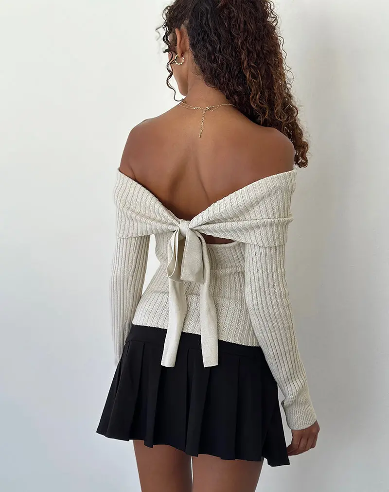 Saskia Bardot Bow Back Top In Ivory 1