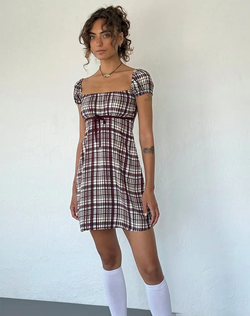 Savio Mini Dress In Multi Check Brown 1