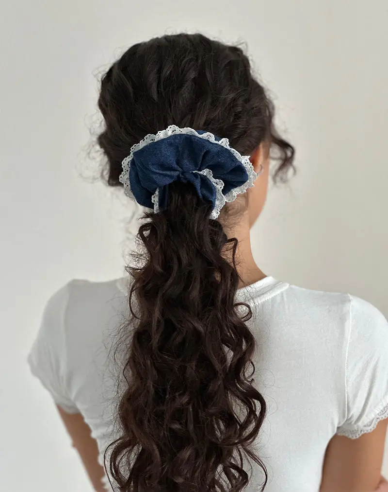 Scrunchie In Denim Chambray With Lace 1
