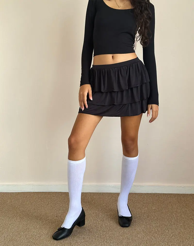 Sefone Tiered Mini Skirt In Slinky Black 1