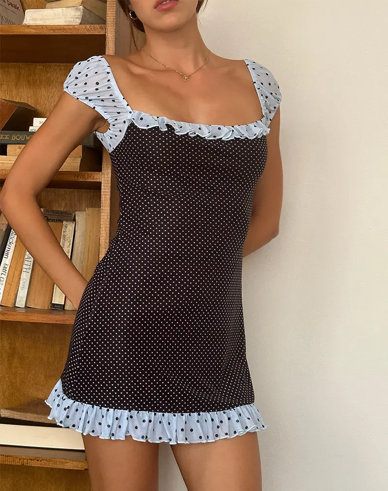 Sevda Mini Dress In Blue Black Basic Polka 1