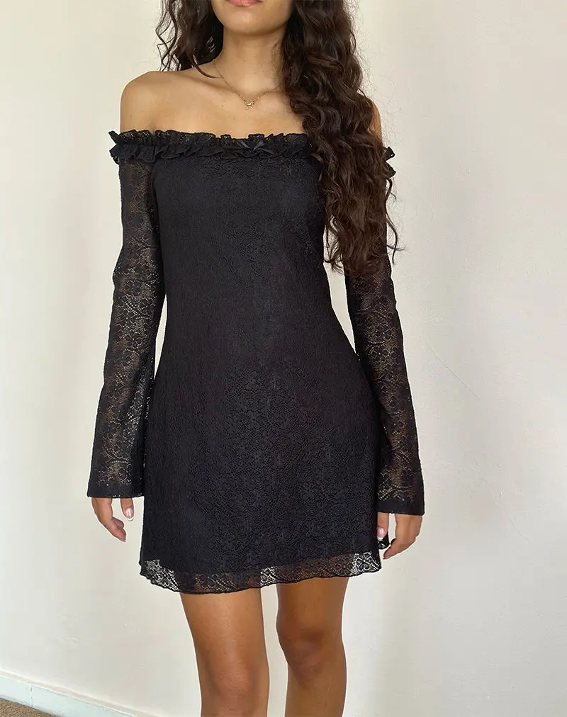 Severine Bardot Mini Dress Lace Black 1