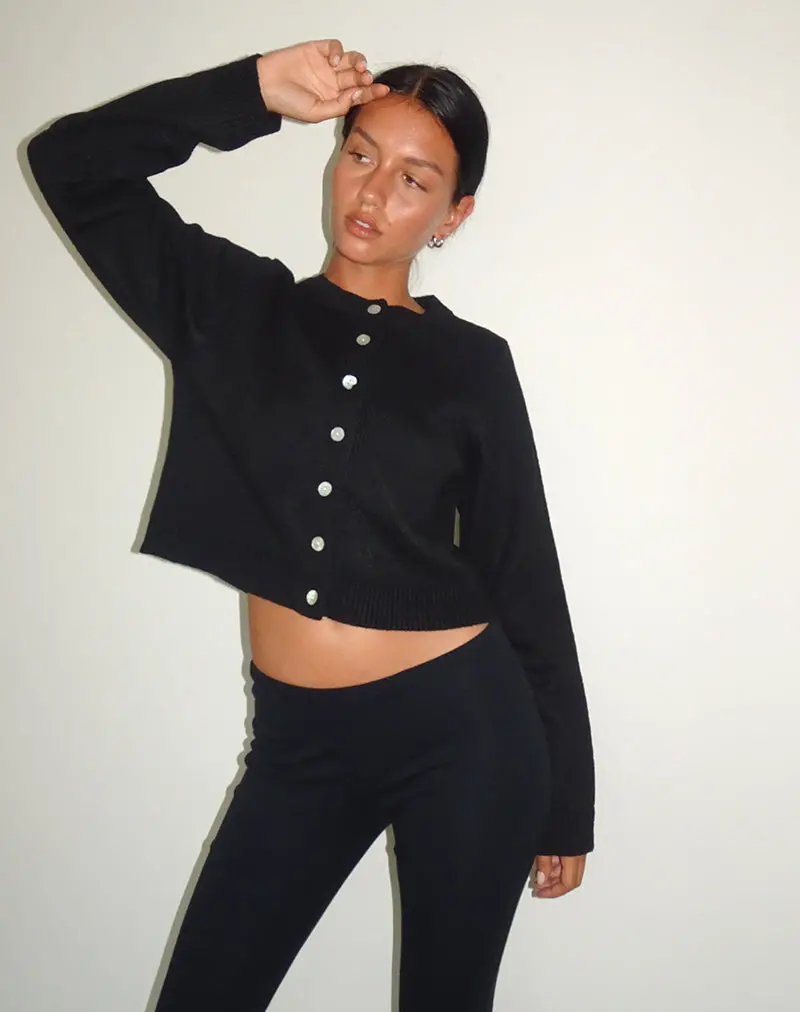 Shura Brush Knit Cardigan In Black 1