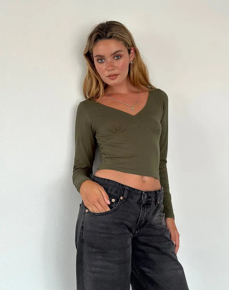 Sisil Long Sleeve Top In Olive 1