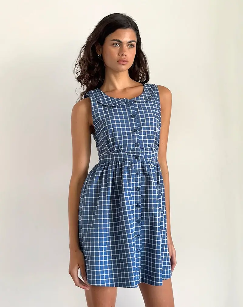 Sokasi Mini Dress In Navy Tartan 1