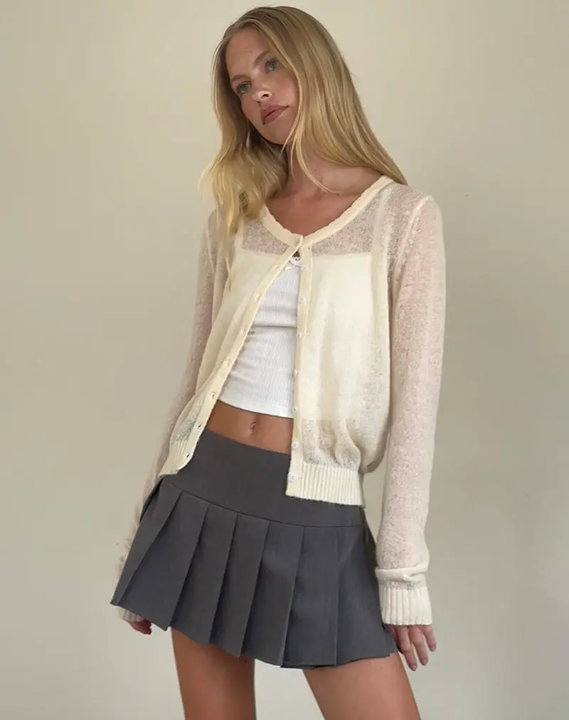 Solana Light Knit Cardigan In Ivory 1